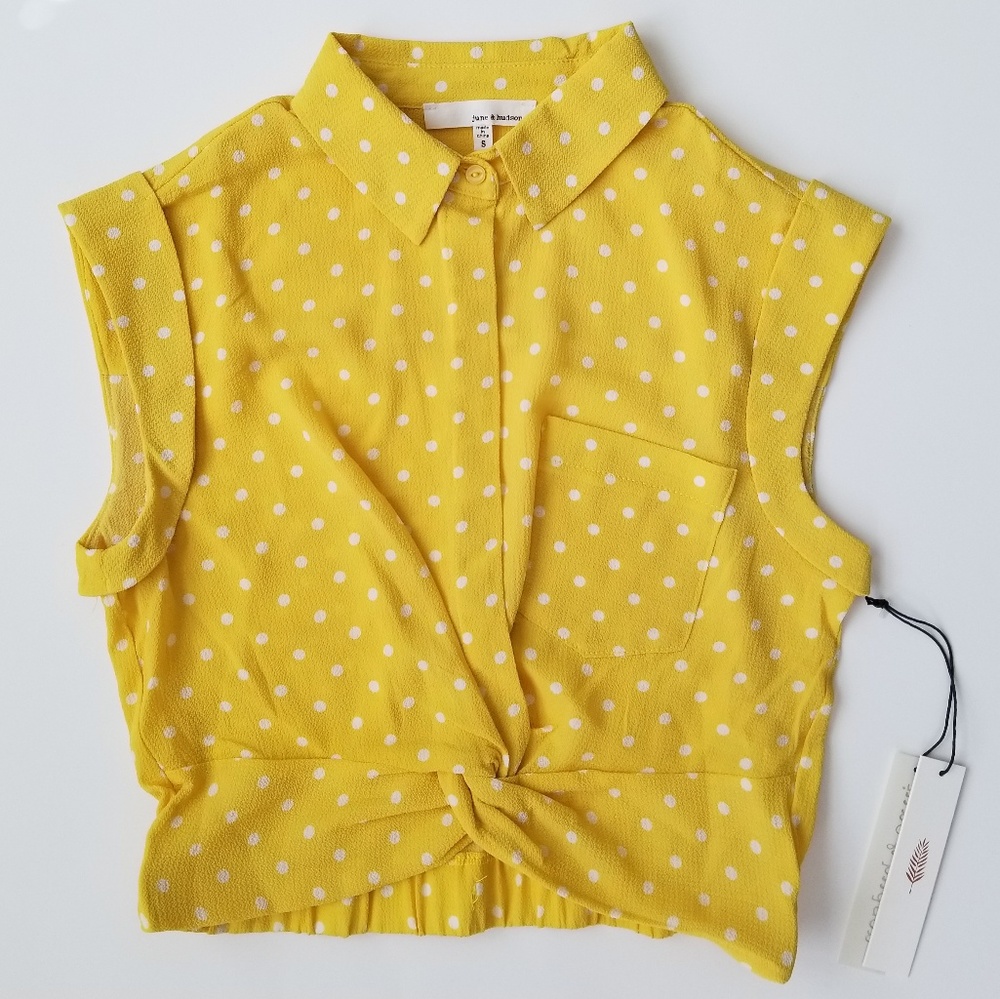 June & Hudson yellow polka dot front knot blouse - Picture 3 of 7